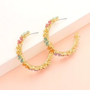 NEW Multicolor Crystal Flower Cluster Hoop Earrings